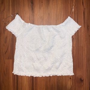 White Ribbed Off the Shoulder Crop Top